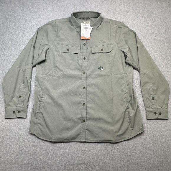 L.L. Bean Tops - LL Bean Shirt Women XL Deep Olive NFZ Long Sleeve Button Outdoor Hiking Pockets